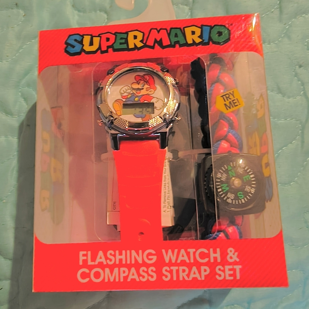 Nintendo Super Mario Red Flashing Watch & Compass Strap Set